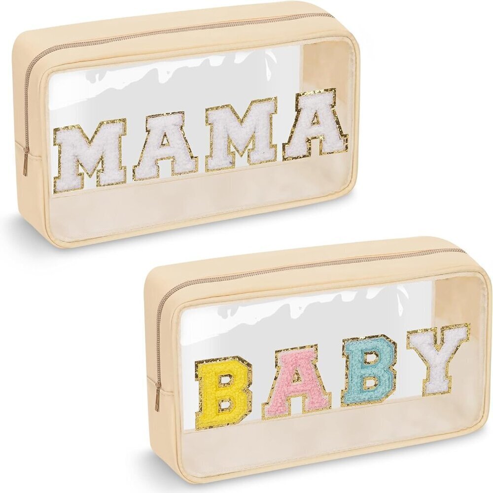2 Pcs Chenille Letter Clear Makeup Bag Mama Baby Pouch, Mama Baby Hospital Duffl